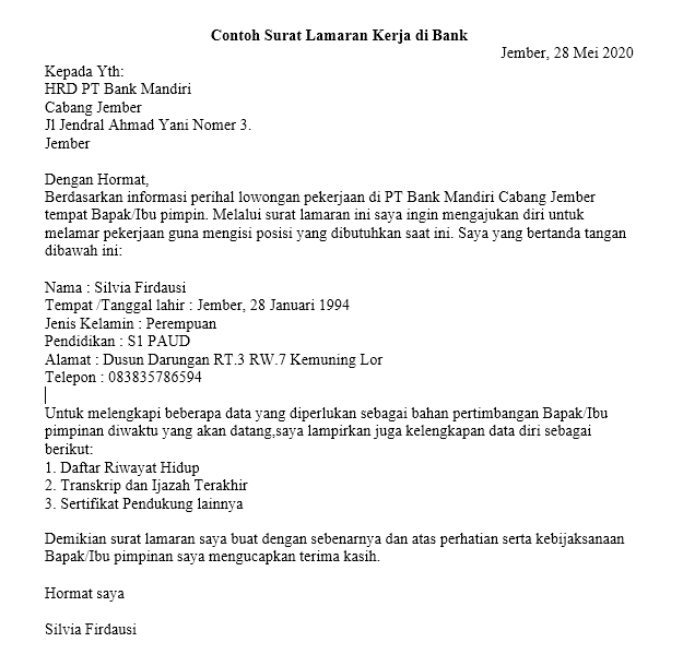 12+ Contoh Surat Lamaran Kerja yang Benar, Simple dan ...