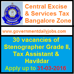 CENTRAL EXCISE & SERVICES TAX RECRUITMENT 2016 APPLY FOR 30 STENO & OTHER POST