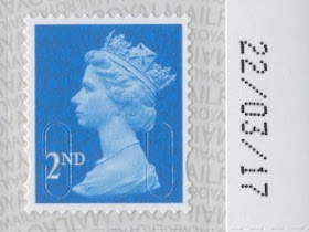 2nd class Machin sheet stamp M17L with security printed backing paper.