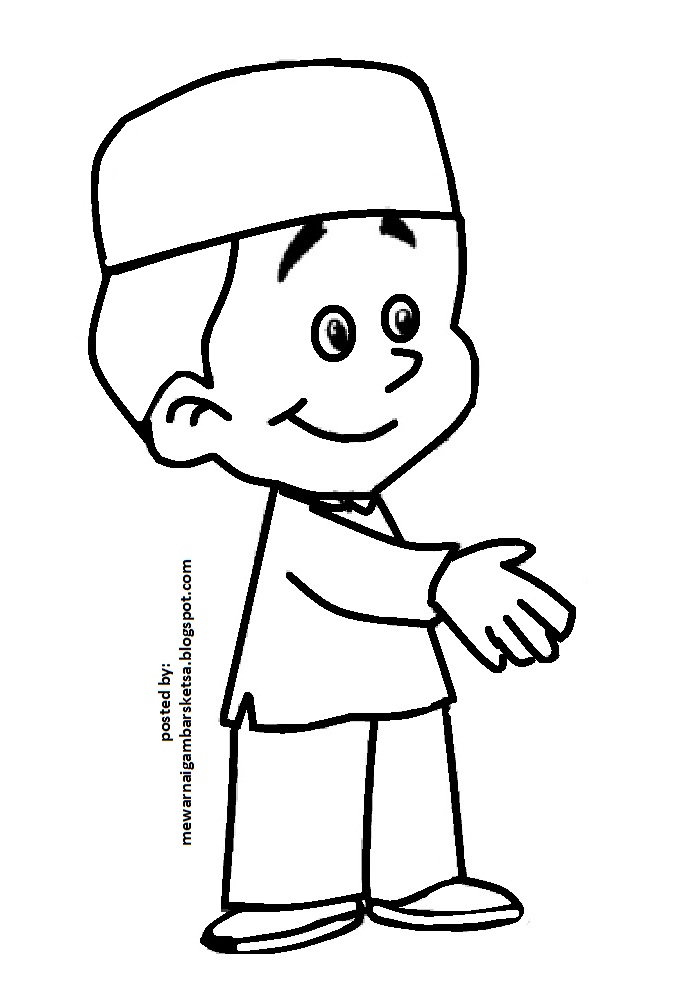  Gambar  Mewarnai Gambar  Sketsa  Kartun Anak  Muslim  45 