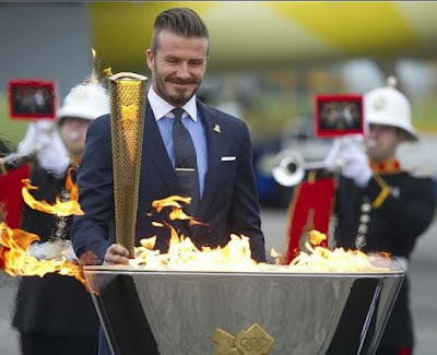 David Beckham with Olympics Torch in London 2012