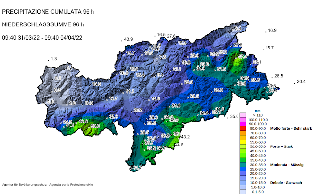 Sommatoria di precipitazione dal  31.03.2022 al 04.04.2022