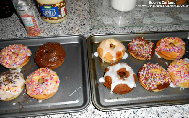 In Search Of Healthier Doughnuts: Of course the real fun, as with any kind of baking, was decorating and Hubby and I had such a laugh with these doughnuts :)