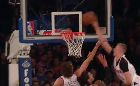 Kristaps Porzingis Elavates and Throws Down a Monster Tip-Slam