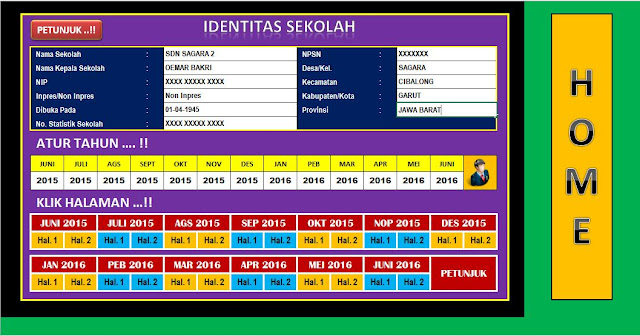 Tampilan Utama Aplikasi Laporan Bulanan Sekolah 2016