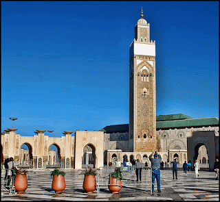 Shot of the Mosque Hassan II from the front square