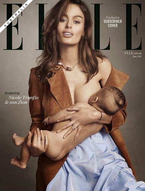 Model Nicole Trunfio Fronts Elle Magazine, Breastfeeding Her Baby