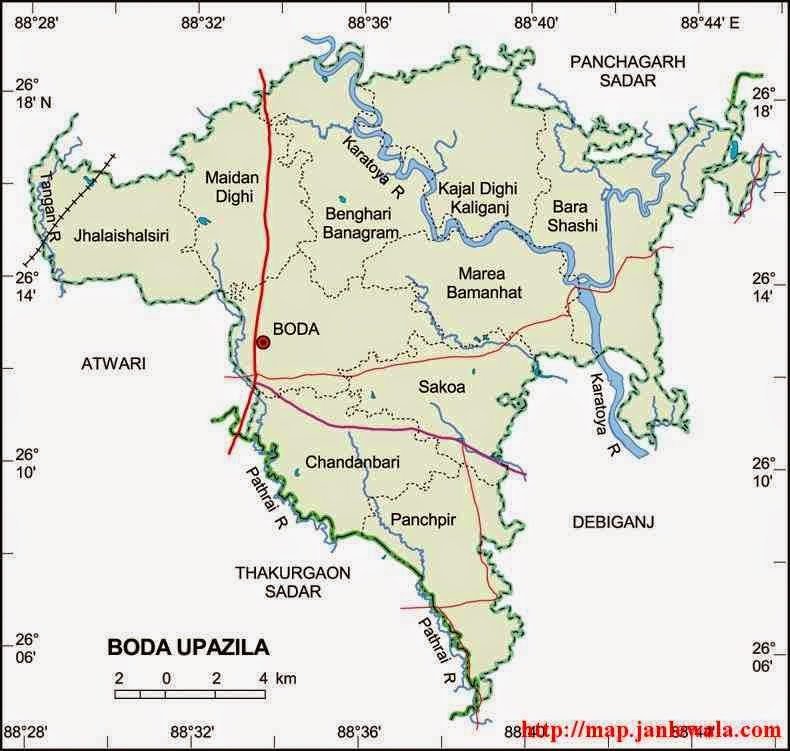 boda upazila map of bangladesh