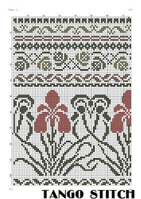 Art nouveau easy cross stitch Iris flower ornaments embroidery pattern - Tango Stitch