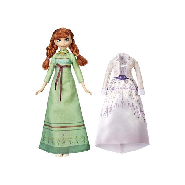 Poupée Disney Frozen 2 : coffret Anna et deux tenues (chemise de nuit et robe), hors boîte.