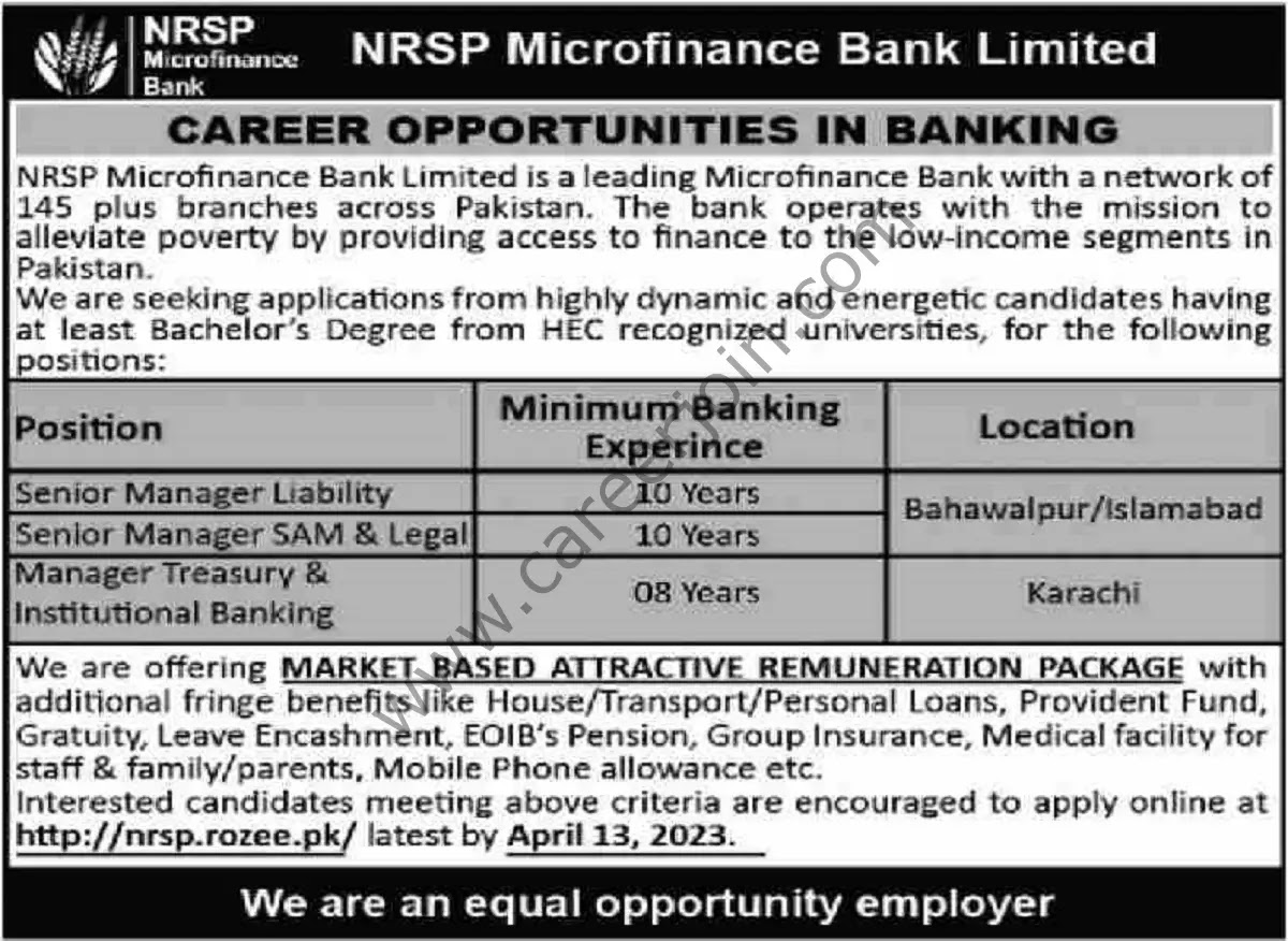 NRSP Microfinance Bank Ltd Jobs in 2023