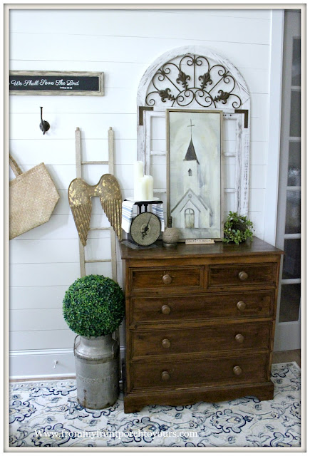 French Country Farmhouse Foyer-DIY-Shiplap-Makeover-Vintage Dresser-From My Front Porch To Yours