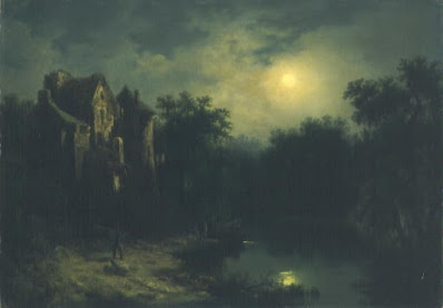 August Piepenhagen, Krajina za úplňku Měsíční krajina, Měsíčná krajina s řekou painting