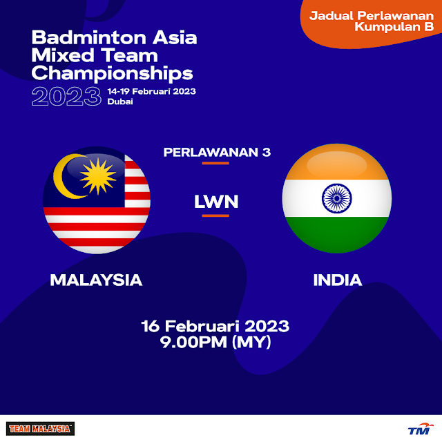 Live BAMTC Malaysia VS India 16 Februari 2023