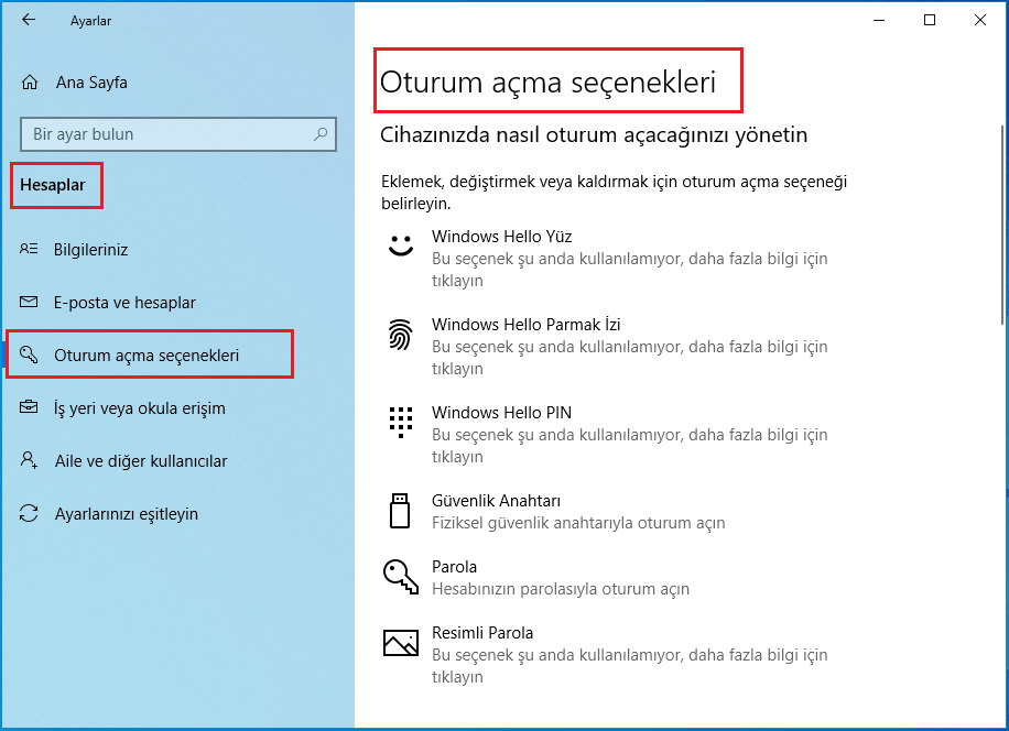 Windows Ayarlarında Oturum Açma Seçeneklerini Devre Dışı Bırakma