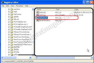 Menghapus IsShortcut pada root key HKEY_CLASSES_ROOT\piffile