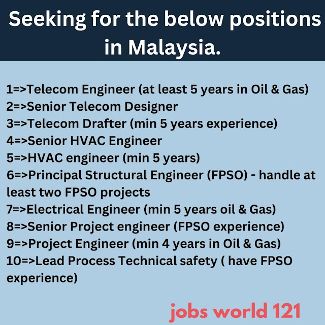 Seeking for the below positions in Malaysia.