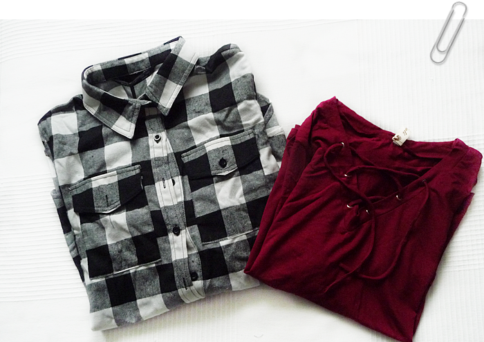 zaful.com new in Flowy Lace Up Swing Tee and Tartan Shirt with Pocket