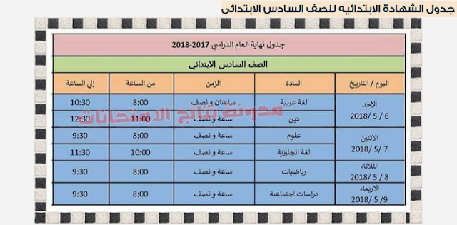 بالصوره جدول إمتحانات الشهادة الابتدائية بمحافظة الاسكندرية 2018 أخر العام - الترم الثانى