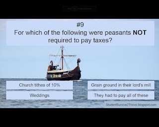 For which of the following were peasants NOT required to pay taxes? Answer choices include: Church tithes of 10%, Grain ground in their lord's mill, Weddings, They had to pay all of these