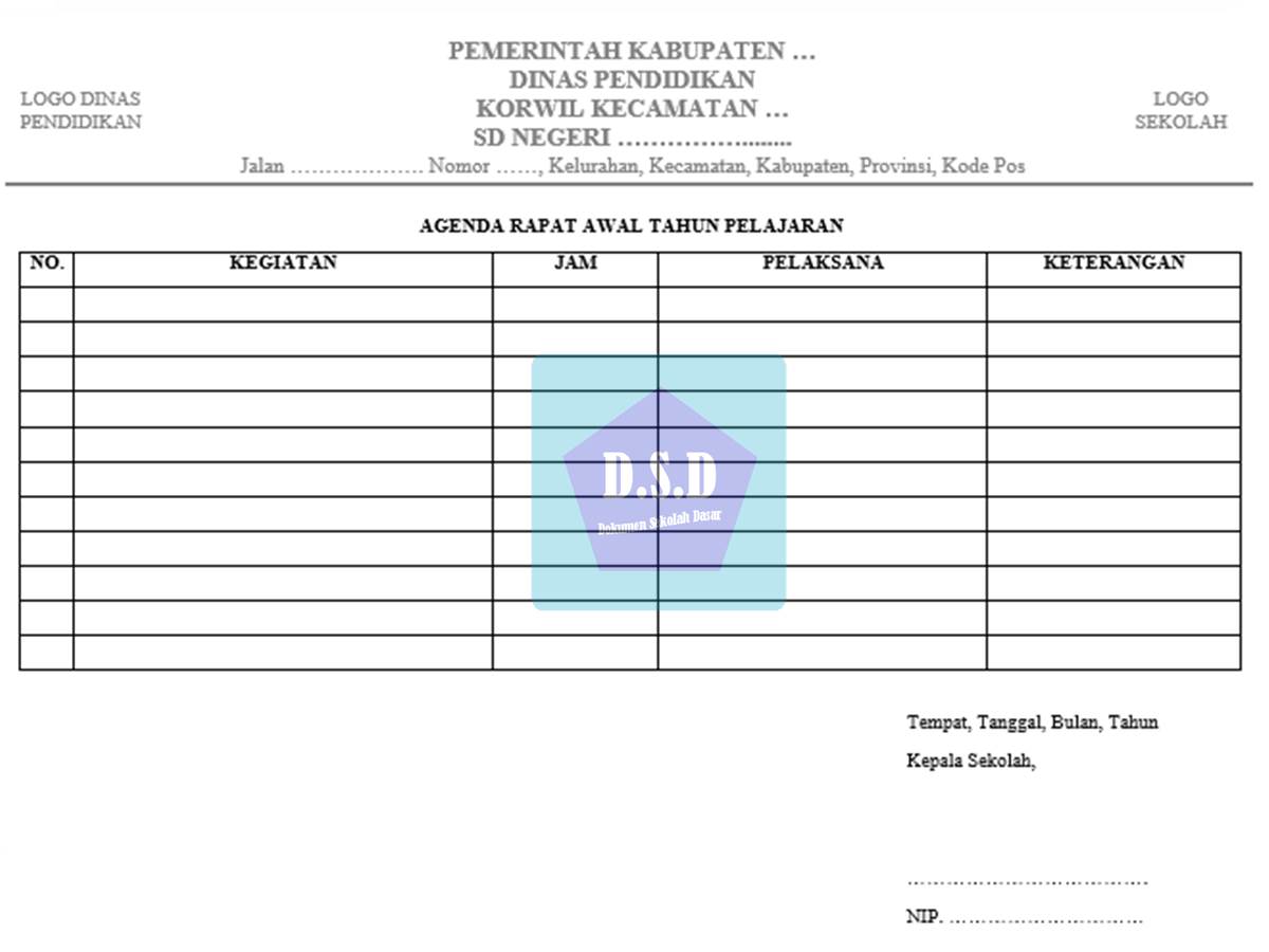 Format Agenda Rapat Awal Tahun Pelajaran