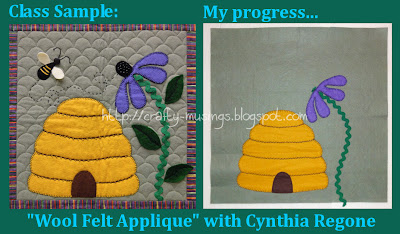 Wool Felt Applique class with Cynthia Regone project progress