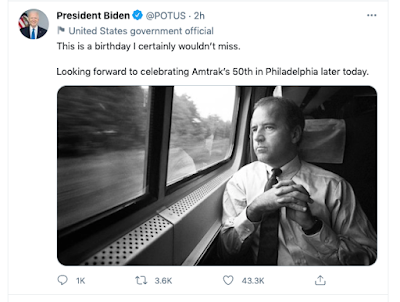 Twitter image of Joe Biden commuting by Joe McNally