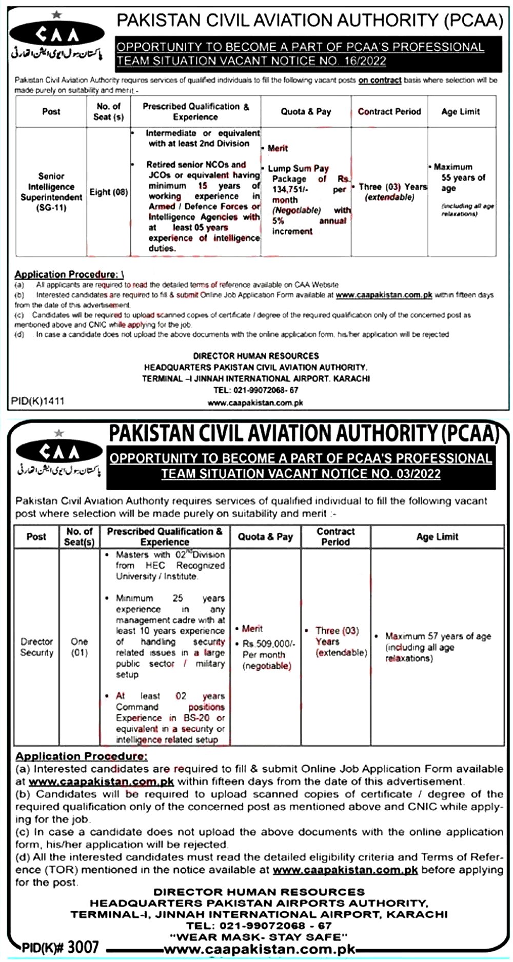 Pakistan Civil Aviation Authority CAA Pakistan Jobs November 2022