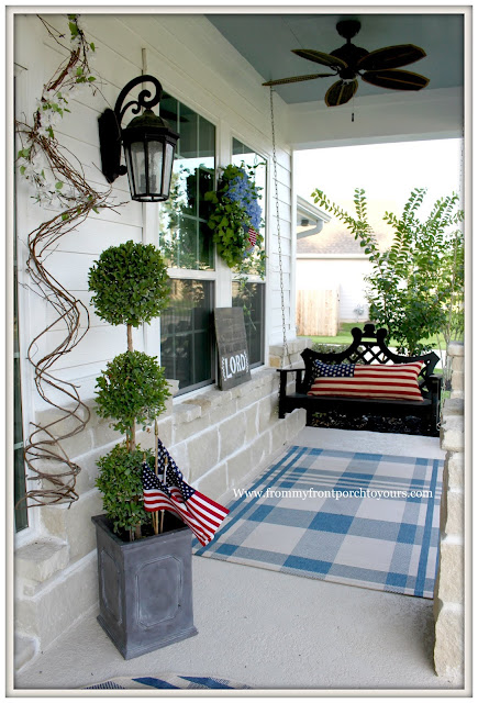 Patriotic Home Decor-4th of July- Front Porch-Porch Swing-Flag Pillow-From My Front Porch To Yours