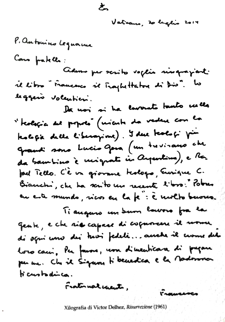 UBI PETRUS: BREVE LETTERA INEDITA DI PAPA FRANCESCO A MONS ...