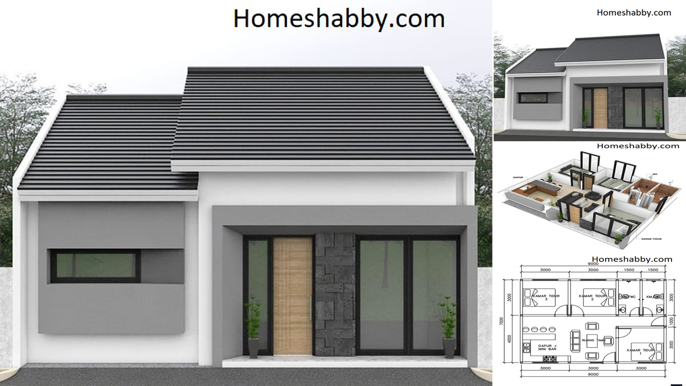 Desain Dan Denah Rumah Minimalis Ukuran 7 X 9 M Dengan 3 Kamar Tidur Serta Ruang Open Plan Lebih Luas Homeshabbycom Design Home Plans