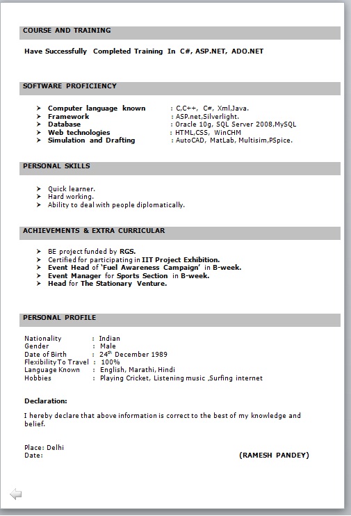 Resumes Format For Freshers IT+Fresher+Resume+Format+in+Word+1