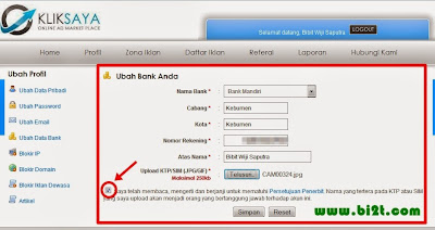 Cara Ubah Data Bank di KlikSaya