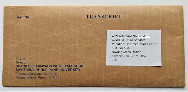 Front side of transcripts envelope given by Transcript section