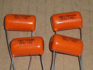 Two (2) Sprague Orange Drop capacitor 715P 0.022uF @ 600V