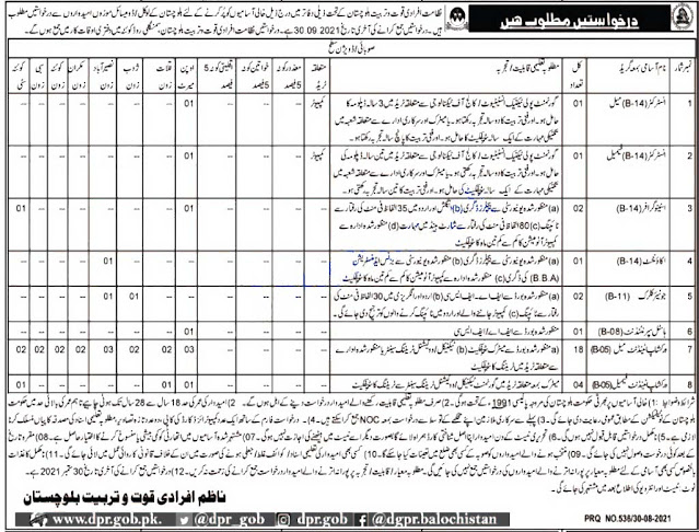 Directorate of Manpower Training Balochistan Latest Jobs 2021 | Last Date-September 30, 2021