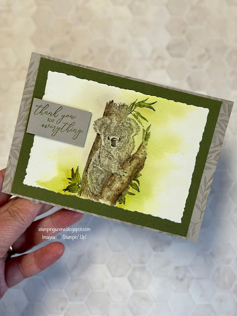 faux watercoloring handmade card of koala using stamping and water painter brushes