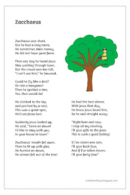 Zacchaeus in the tree, printable Bible story poem