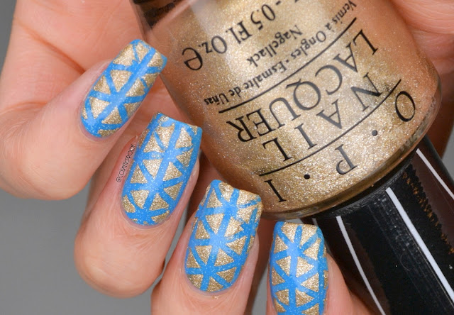 Blue and Gold Triangle Nail Art