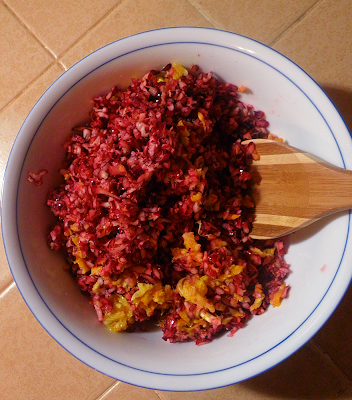 Cranberries and Oranges Grated in Dish