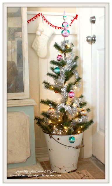 Wire Brush Christmas Tree-Vintage Enamel Pail-Farmhouse Christmas Kitchen-From My Front Porch To Yours