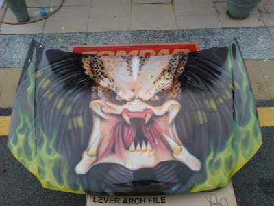 Real Predator Face Airbrush Design on Car Hood