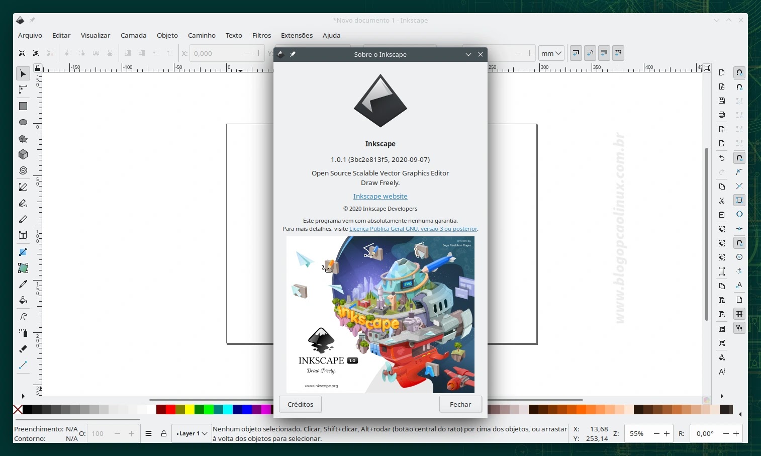 Inkscape executando no openSUSE Leap 15.4