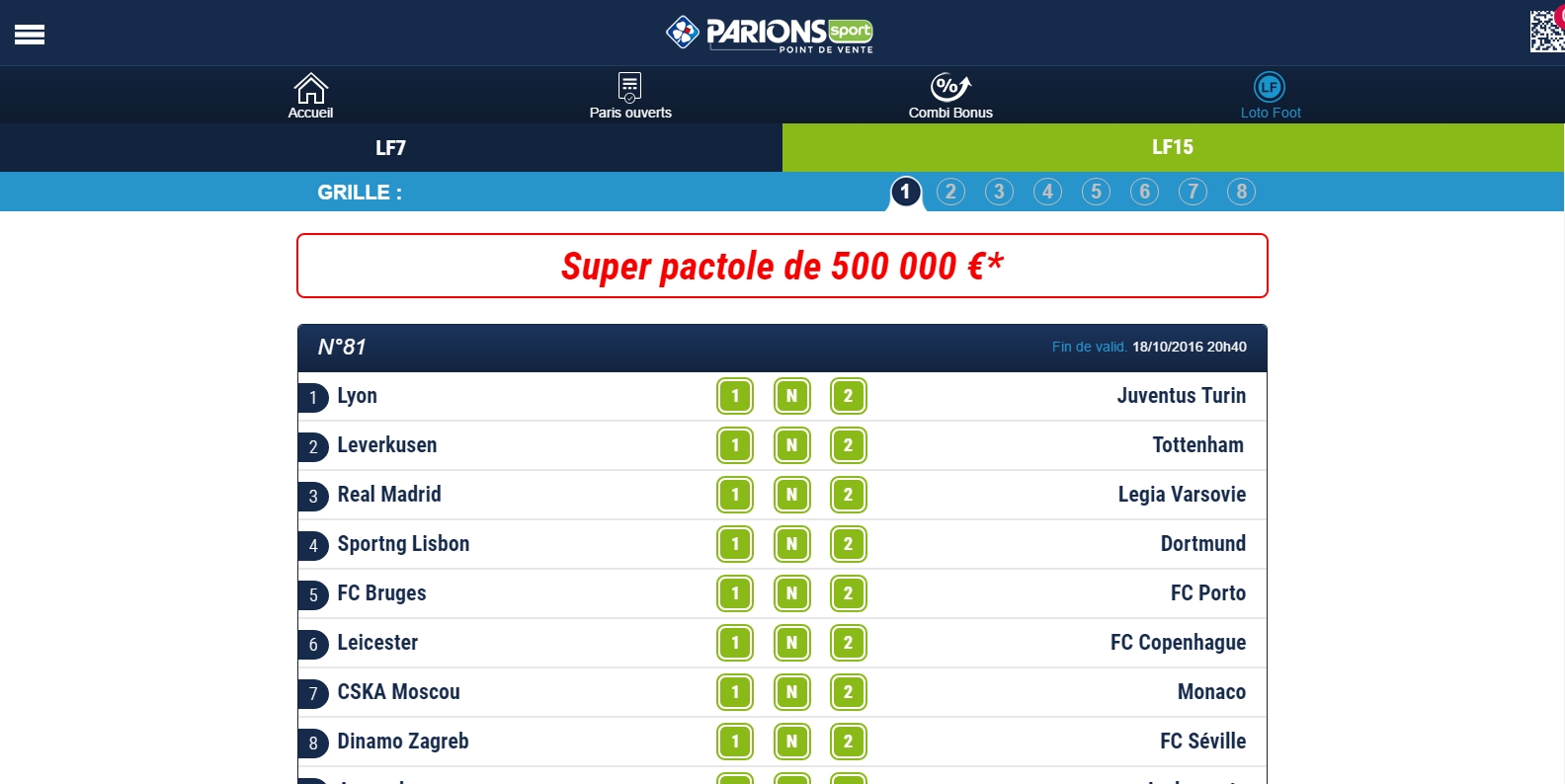 Liste parionssport fdj 1n2 - Loto foot 7&15 -