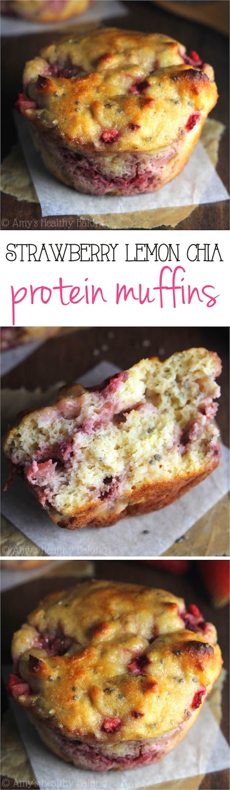 Strawberry Lemon Chia Seed Protein Muffins