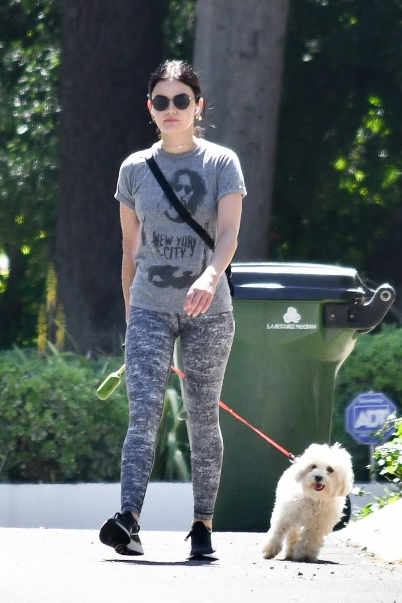 Lucy Hale Spotted Outside with Elvis in Los Angeles 25 May -2020