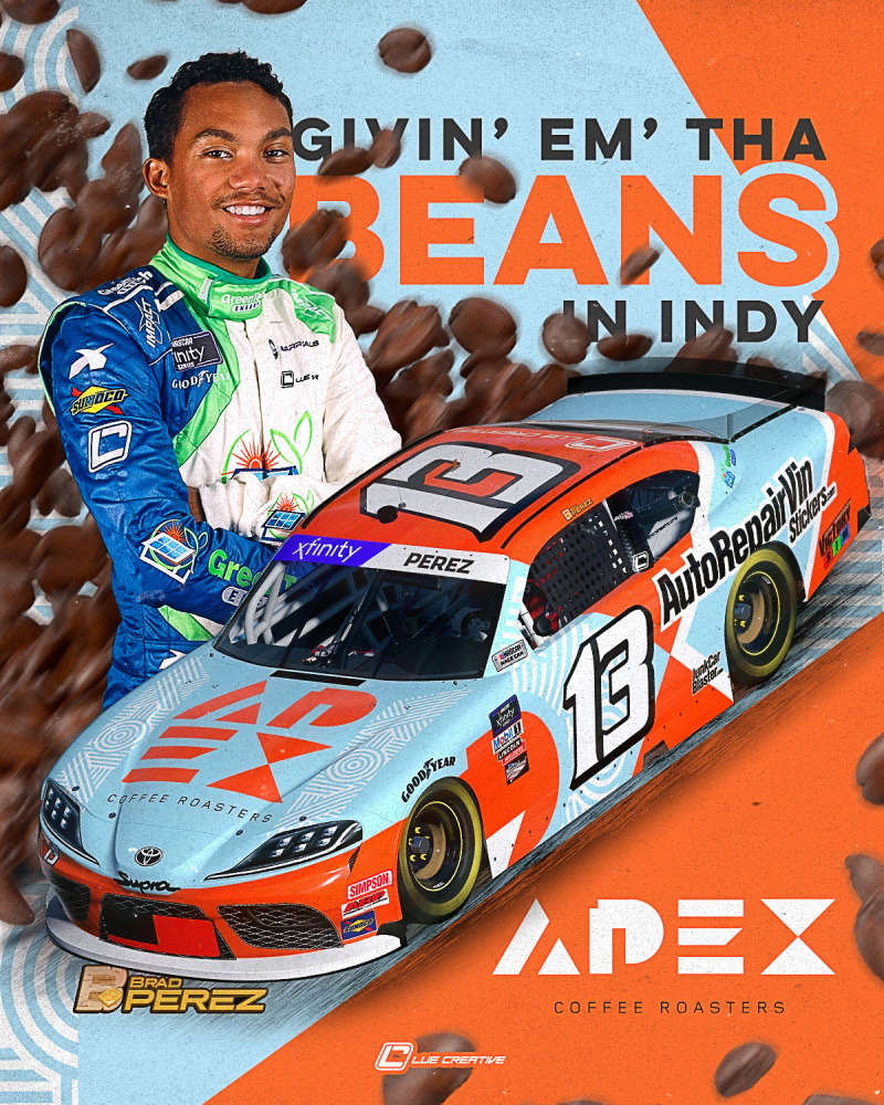 Brad Perez Making NASCAR Xfinity Series Debut in Apex Coffee Roasters No. 13 MBM Entry at Indy Road Course