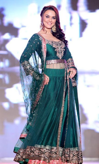 Preety Zinta in Green Layered Floor Length Anarkali Suit