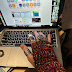 Weaving Saori fingerless mitts, student learns the Saori art yarn
maker classes at SAORI SANTA CRUZ STUDIO