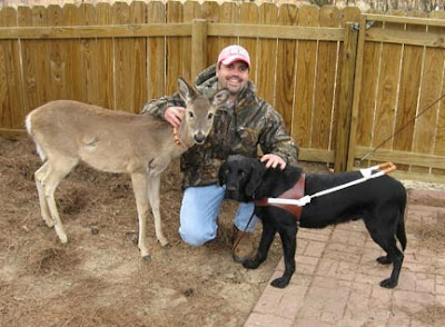 Brandon, Maple the deer and Shakespeare the Guide Dog